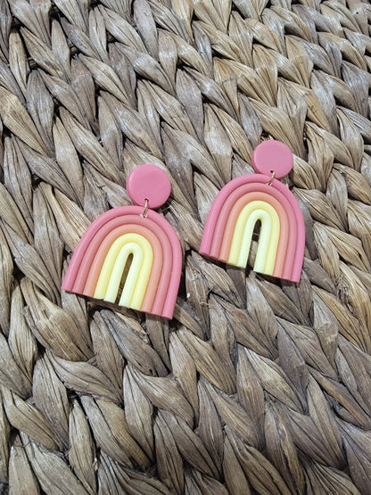 Coral Combo Rainbow Clay Earrings