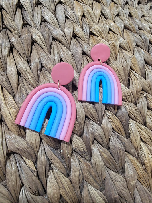 Pink Combo Rainbow Clay Earrings