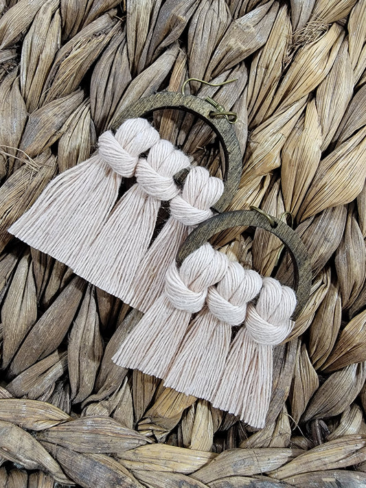 Marshmallow Wood Macrame Earrings