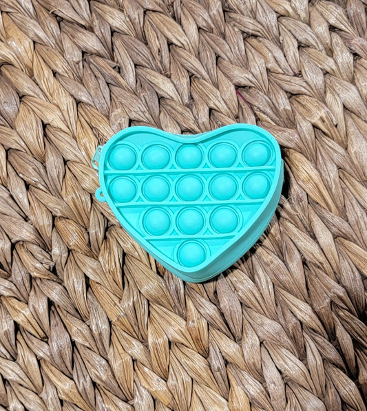Aqua Heart Pop it Keychain Coin Purse