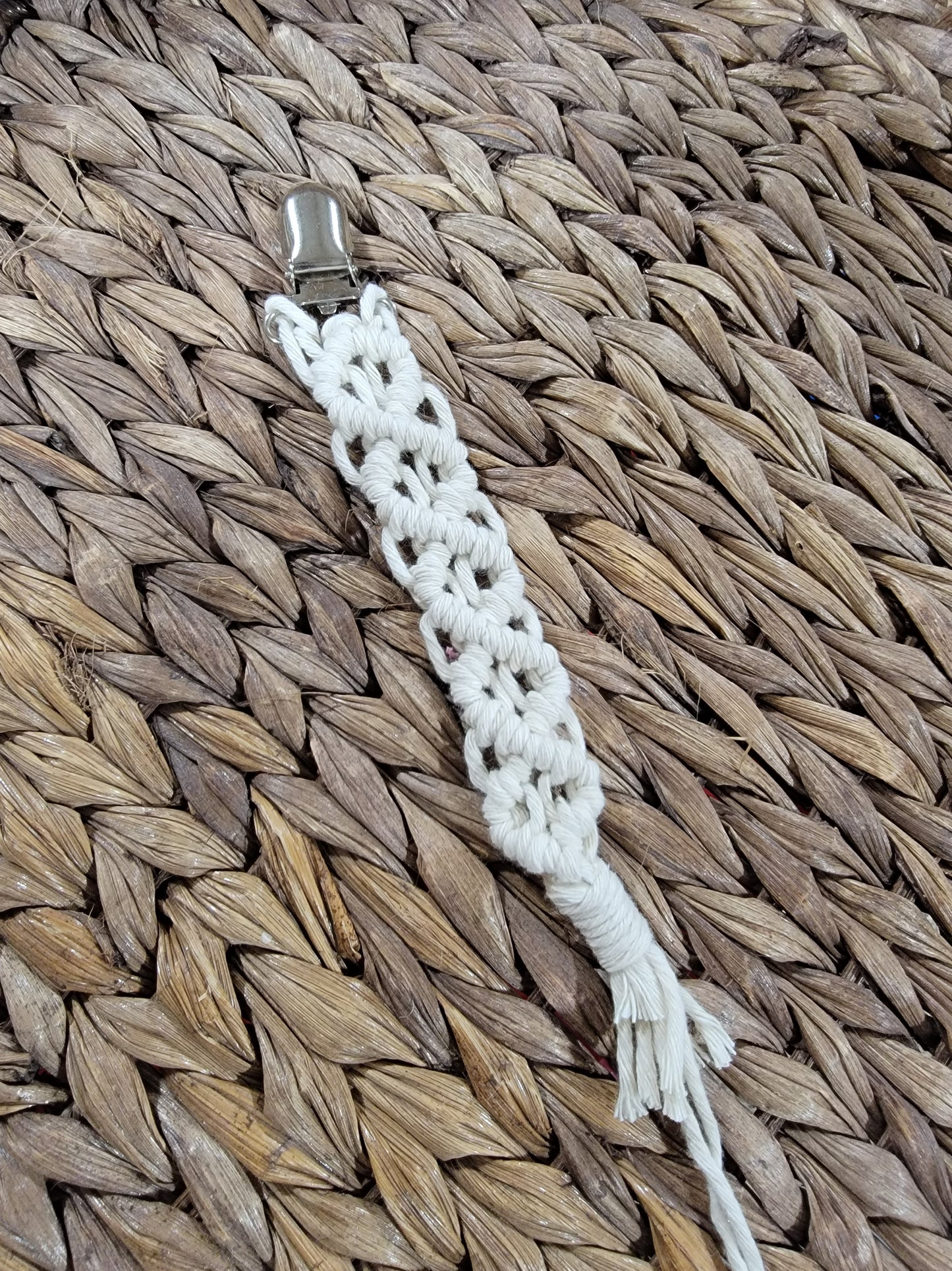 Ivory Macrame Pacifier Clip