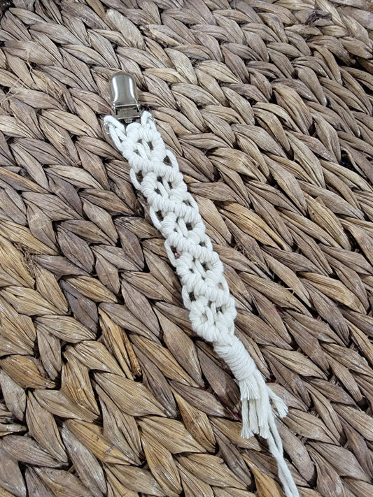 Ivory Macrame Pacifier Clip