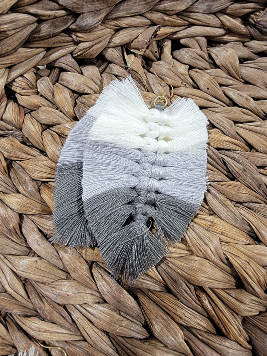 Grey Ombre Feather Macrame Earrings