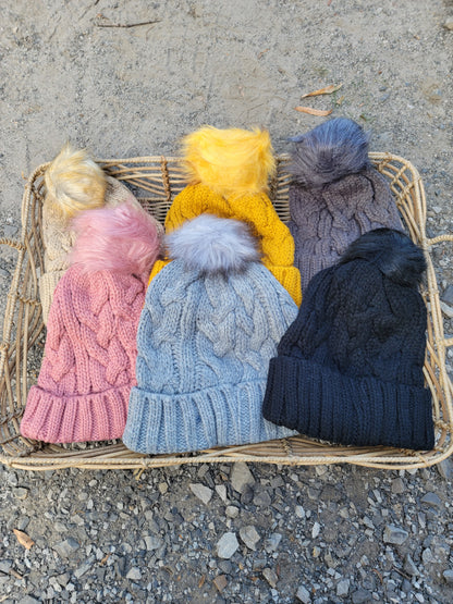 Solid Knit Pom Pom Beanie