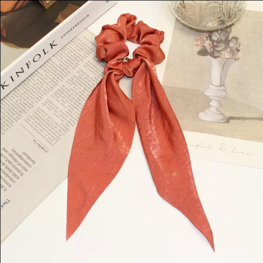 Deep Coral Satin Hair Scarf