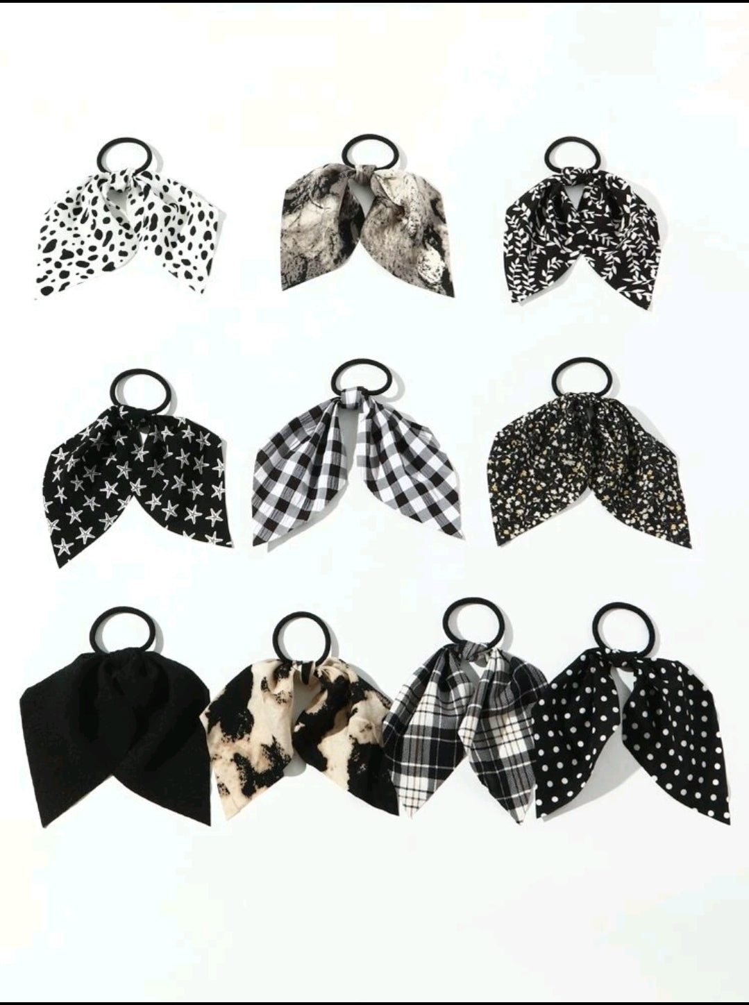 Black & White Hair Scarf Set of 10