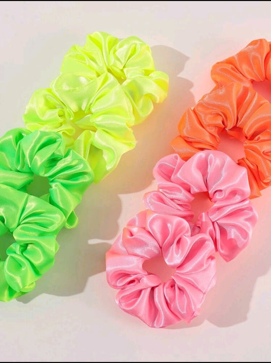 Neon Satin Scrunchie Set of 8