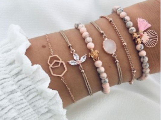 Pink Stoned Bracelet Set