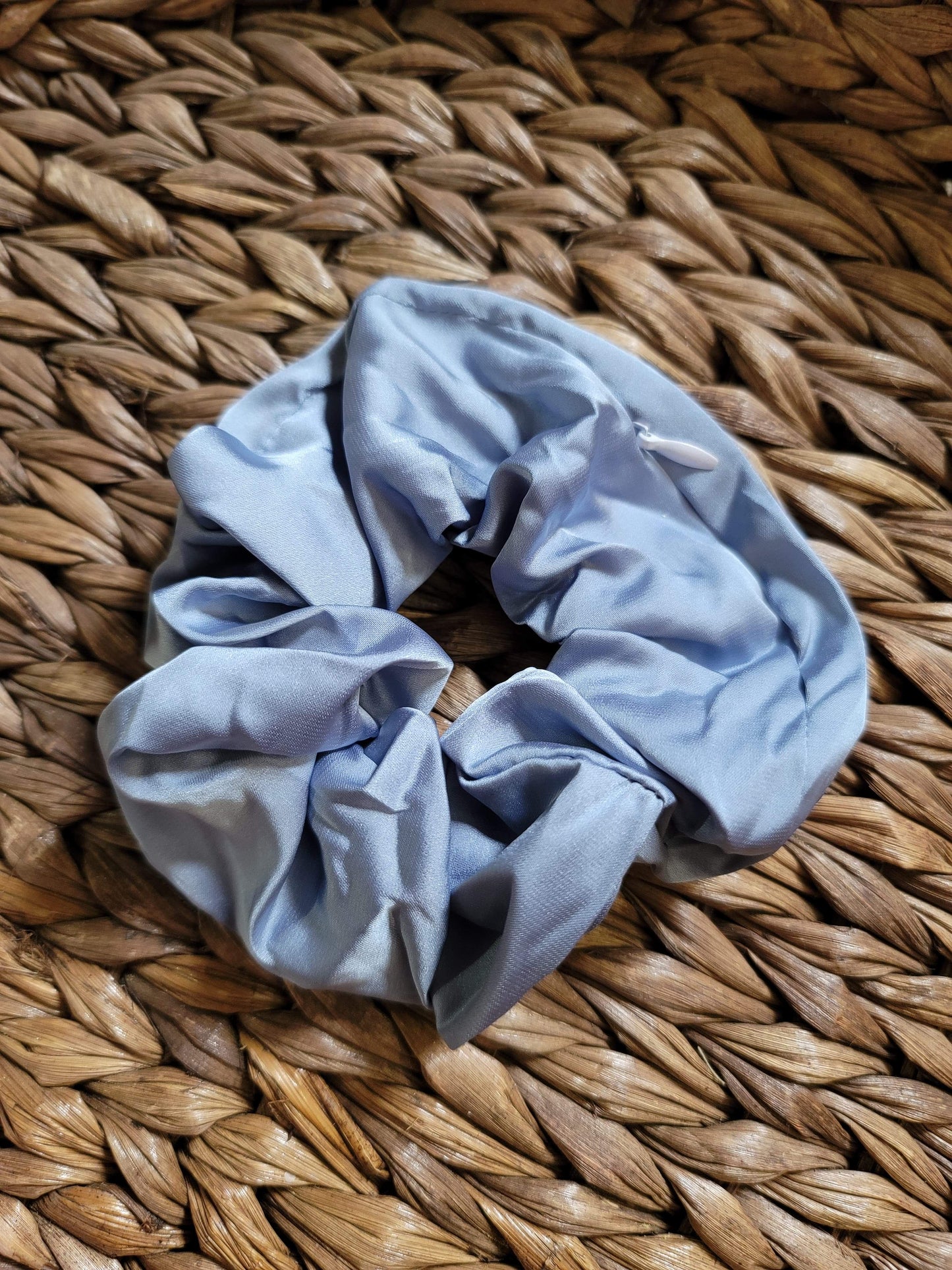 Dusty Blue Satin Zipper Scrunchie