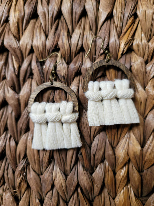 Ivory Wood Macrame Earrings